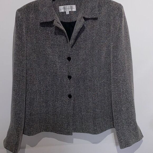 Larry Levine Women's Gray Collared Button Front Lined Suit Jacket Blazer Size 12 - Picture 1 of 6
